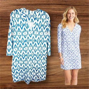 Southern Tide Jamie Blue Diamond Dress Performance Stretchy Small White Summer - Picture 1 of 9