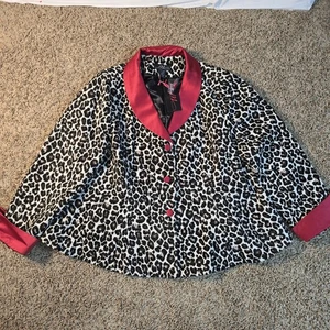 Midnight Velvet Daphne Blazer Damen Gr. 22 W Leopardenmuster Rot Satinbesatz Jacke - Bild 1 von 8