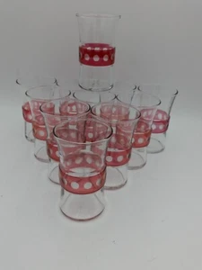 VINTAGE KLAR mit CRANBERRY GEBLITZTER PUNKTSCHLIFF SAFTGLÄSER 11er Set Gold rauchbar - Bild 1 von 12