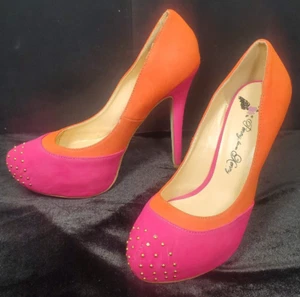 Penny Loves Kenny Platform Stiletto Orange/Pink suede 5.5" Heels Size 9M - Picture 1 of 11