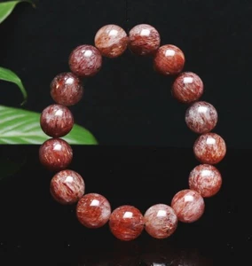 12.5mm Natural Red Copper Rutilated Quartz Stretch Crystal Beads Bracelet C1362 - Picture 1 of 9