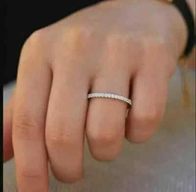 1Ct Lab Created Round Diamond Eternity Wedding Band Ring 18K White Gold Finish - Image 1 of 2