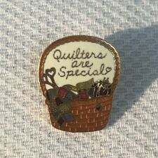 Quilters Are Special Yarn Basket Pin Crafts Gold Tone Enamel Collectible