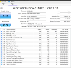 WD Easystore 5TB Ext. USB 3.0 Portable Hard Drive - Crystal Disk Info Actual 1a - Afbeelding 1 van 3