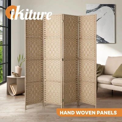Oikiture 4 Panel Room Divider Privacy Screen Dividers Woven Wood Fold Stand - image 1 of 4