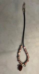 Brown Jasper stone necklace with brown beads, silver inserts, feather and moon - Picture 1 of 2