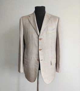 KITON Mens Cashmere Linen Check Plaid Beige Blazer Jacket Size IT 54 / US 44 - Picture 1 of 15