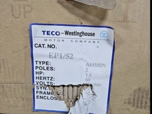 NEW TECO WESTINGHOUSE 1.5 HP INDUCTION MOTOR 1 PH 56H FRAME 3500 RPM SPH01/52 - Picture 1 of 1