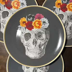 HARVEST HALLOWEEN DINNER PLATES SKULL Day of the Dead NEW!!! Set of 4 - Picture 1 of 5