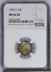 1943-S Mercury Dime 10c NGC MS66 FB - Picture 1 of 2