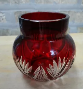 Vaso sfera vetro cristallo taglio profondo vintage rosso rubino a taglio chiaro palma tratteggio incrociato - Foto 1 di 6