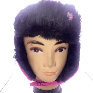 Playboy Pink Knit Bomber Hat With Bunny Pin W/ Black Polar Fleece And Fur - Picture 1 of 11