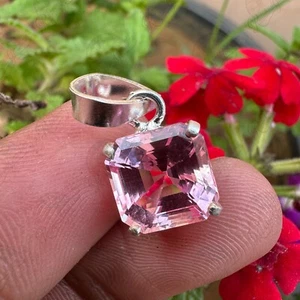 Ciondolo in argento 925 zaffiro Padparadscha naturale 11,20 CT taglio Asscher - Foto 1 di 7