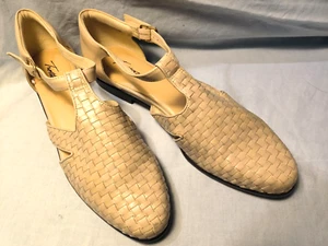 Trotters Cream Leather Woven T-strapped flats Sz. 12N - Picture 1 of 4