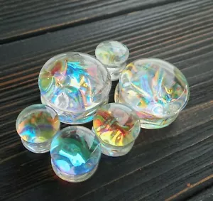 Tapones de resina iridiscente ópalo de fuego imitación piedra holográfico hadas medidores par - Imagen 1 de 9