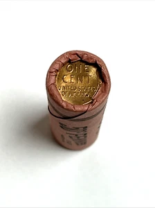 Original 1958 P BU Lincoln Wheat Cent Original Shotgun Bank Wrapped Roll 50c Old - Picture 1 of 12