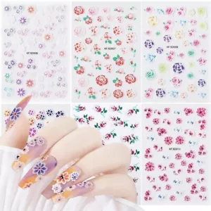 5D Flower Nail Art Stickers Ultra-thin Self-Adhesive Stickers Decals 6 Sheets - Picture 1 of 6