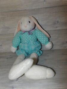 23” Hallmark White Bunny Shelf Sitter Plush Green Polkadot Stuffed Animal (96)