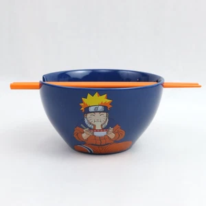 Naruto 20oz Ramen Bowl Blue w/ Chopsticks Ceramic Ichiraku Anime Microwave Safe - Picture 1 of 13