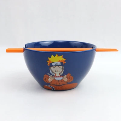 Naruto 20oz Ramen Bowl Blue w/ Chopsticks Ceramic Ichiraku Anime Microwave Safe - Image 1 of 4