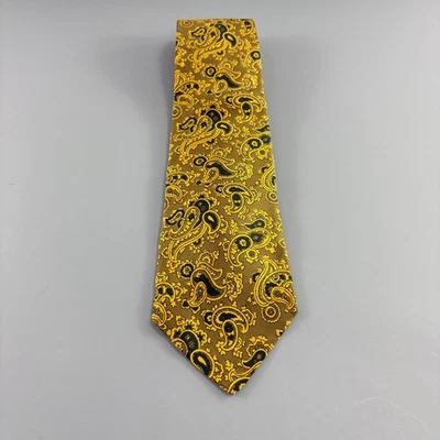 Corbata para hombre Sears Kings Road Shop dorada/negra cachemira 4" x 57" vintage Foto 1 de 4