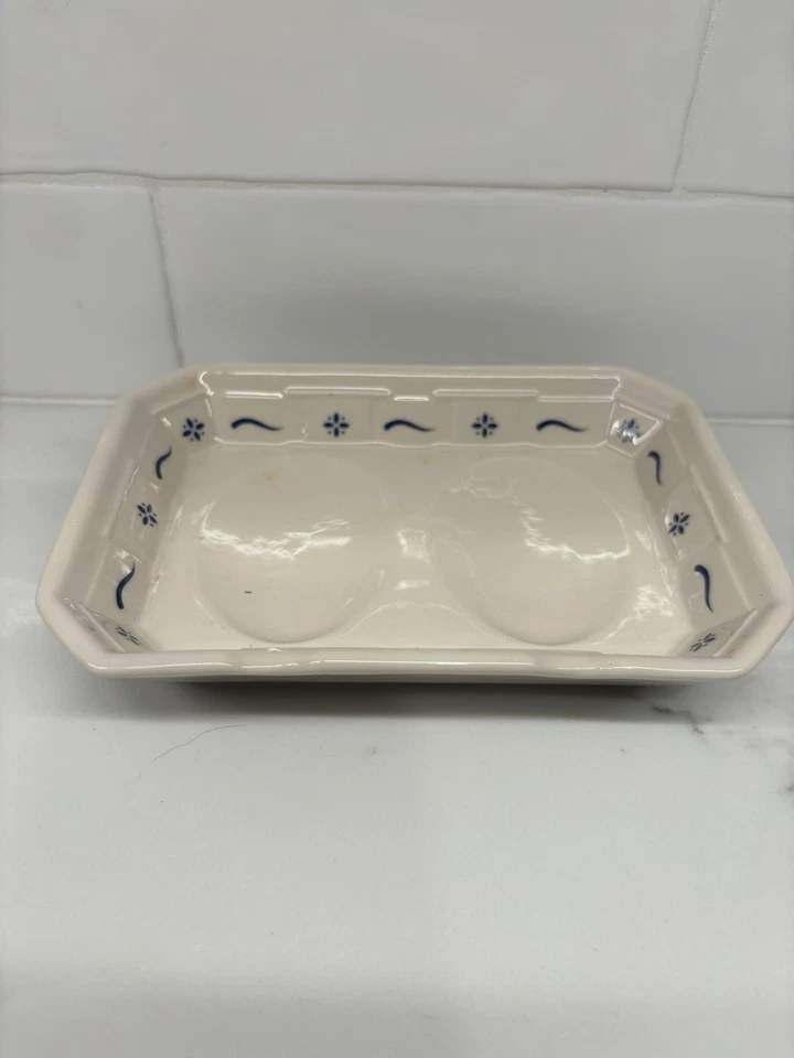 Longaberger Woven Traditions Cerámica Doble Cuchara Reposapiés Clásico Azul EE. UU. Foto 1 de 1