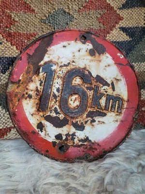 Señal de tráfico francesa vintage 19 cm - 16 km  Foto 1 de 3