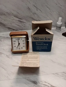 Nos Westclox Wind-Up keywound Travel Alarm Clock In Brown Case New In box - Picture 1 of 5