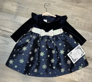 Iris & Ivy Nordstrom Baby Size 12 Months - Navy Snowflake Dress Winter Elegant - Picture 1 of 7