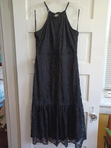 Abito midi slim in pizzo nero Bebe nuovo con etichette XL $179 foderato sexy festa formale - Foto 1 di 13