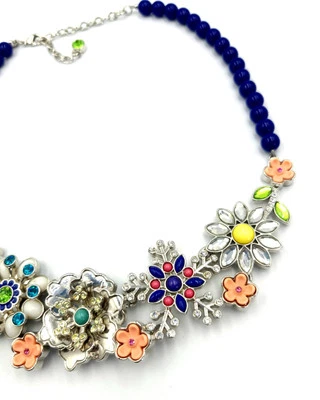 Lia Sophia FULL BLOOM Flower Statement Necklace Crystals Resin Glass Foto 1 de 4