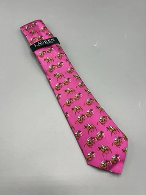 "Nuevo" Ralph Lauren NK Primavera 1 Rosa Brillante Hombre Jockey Caballo 3" ancho Seda Foto 1 de 4