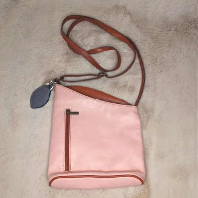 Vera Pelle Italian Made Leather Pastel Petal Pink Coquette Girl Crossbody Bag - Image 1 of 4