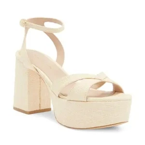 NUEVO Stuart Weitzman | Sandalias Miami Plataforma Tacones de Noche Naturales Nuevas Talla 9 - Imagen 1 de 11