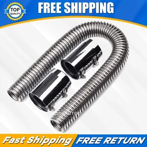 24" Flexible Upper / Lower Radiator Hose& Stainless Steel w/ Chrome Caps V8 Kit - Picture 1 of 11