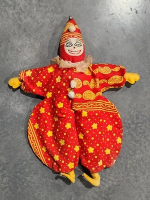 复古 Harlequine 小丑民间艺术手工娃娃 18 英寸布刺绣脸 — 第 1/4 张图片