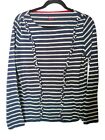 BODEN Top Size 12 Striped Ruffle Navy Blue White Long Sleeved Cotton