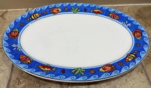 Pisces by Sango OVAL PLATTER 16 x11 Ocean Fish and Waves Blue - Picture 1 of 3