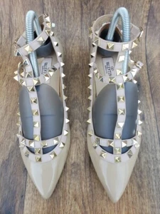 Valentino Rockstud Caged Leather Ankle Strap Heels 36.5 Brown Flats - Picture 1 of 11