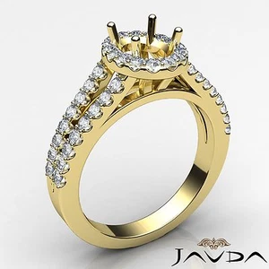 Oval Semi Mount Halo Shared Prong Diamond Engagement Ring 18k Yellow Gold 0.75Ct - Picture 1 of 7