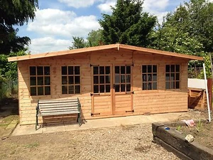 Wooden 20 x 10 Timber Chalet Summerhouse in Redwood T&G cladding - Picture 1 of 4