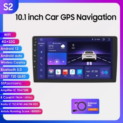 RAM 4GB Octa Core GPS Navi 10.1" Android 12 Car Radio Stereo DSP WIFI BT CarPlay - Image 1 of 4