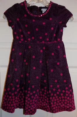 Vestido Hartstrings Niñas Talla 5 Rosa Brillante Morado Lunares Cuentas Escote Foto 1 de 3