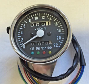 Mini Tachometer chrom mit Kontrolleuchten Speedometer für Japan und USA Motorrad - Bild 1 von 3