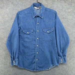 VTG Dakota Five Brothers Shirt Mens Medium Blue Denim Pearl Snap Western USA 90s - Picture 1 of 16