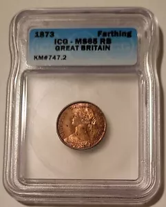 Great Britain Victoria 1873 Farthing MS65 RB ICG - Picture 1 of 4