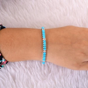 H/SI Oval Diamond Arizona Turquoise Bracelet 10k White Solid Gold Birthday Gift - Picture 1 of 11