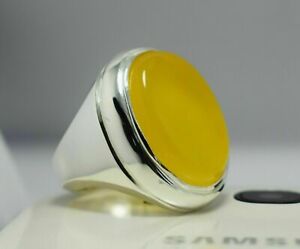 Yellow Zard Yemeni Agate Aqiq Akik Aqeeq Bague Shia Rigs Handmade Ring Mens Ring