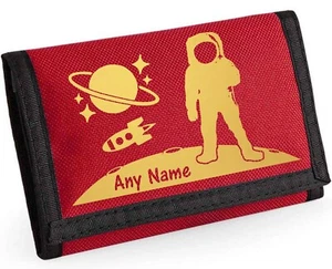 Astronaut Design Personalised RED Boys Kids Ripper Wallet With Coin Holder - Picture 1 of 11