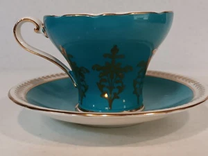 AYNSLEY ENGLISH TEA CUP & SAUCER BLUE w/GOLD TRIM - BONE CHINA - Picture 1 of 9